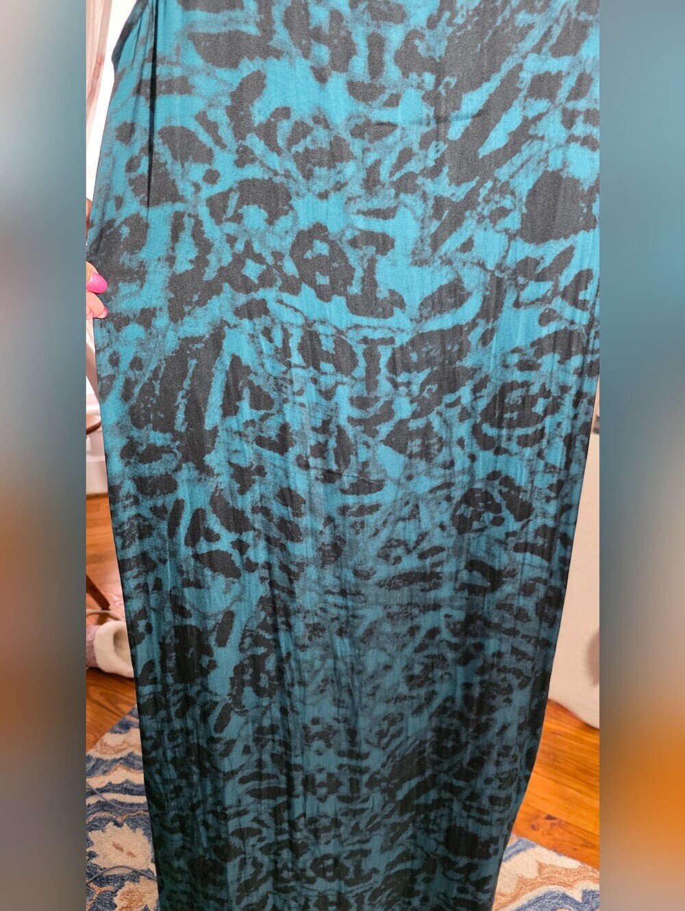 123 Paris Silk Sleeveless Teal and Black Maxi Dress Medium - Picture 9 of 9